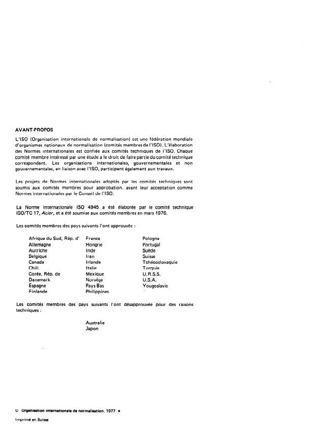 ISO 4945:1977 ISO 4945:1977 - Acier -- Dosage de l'azote -- Méthode spectrophotométrique - Page 2 preview