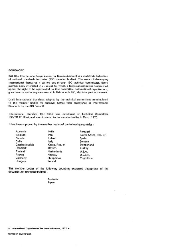 ISO 4945:1977 ISO 4945:1977 - Steel -- Determination of nitrogen content -- Spectrophotometric method - Page 2 preview