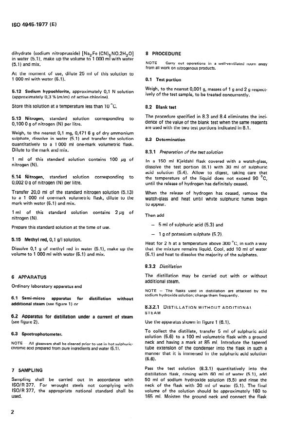 ISO 4945:1977 ISO 4945:1977 - Steel -- Determination of nitrogen content -- Spectrophotometric method - Page 4 preview