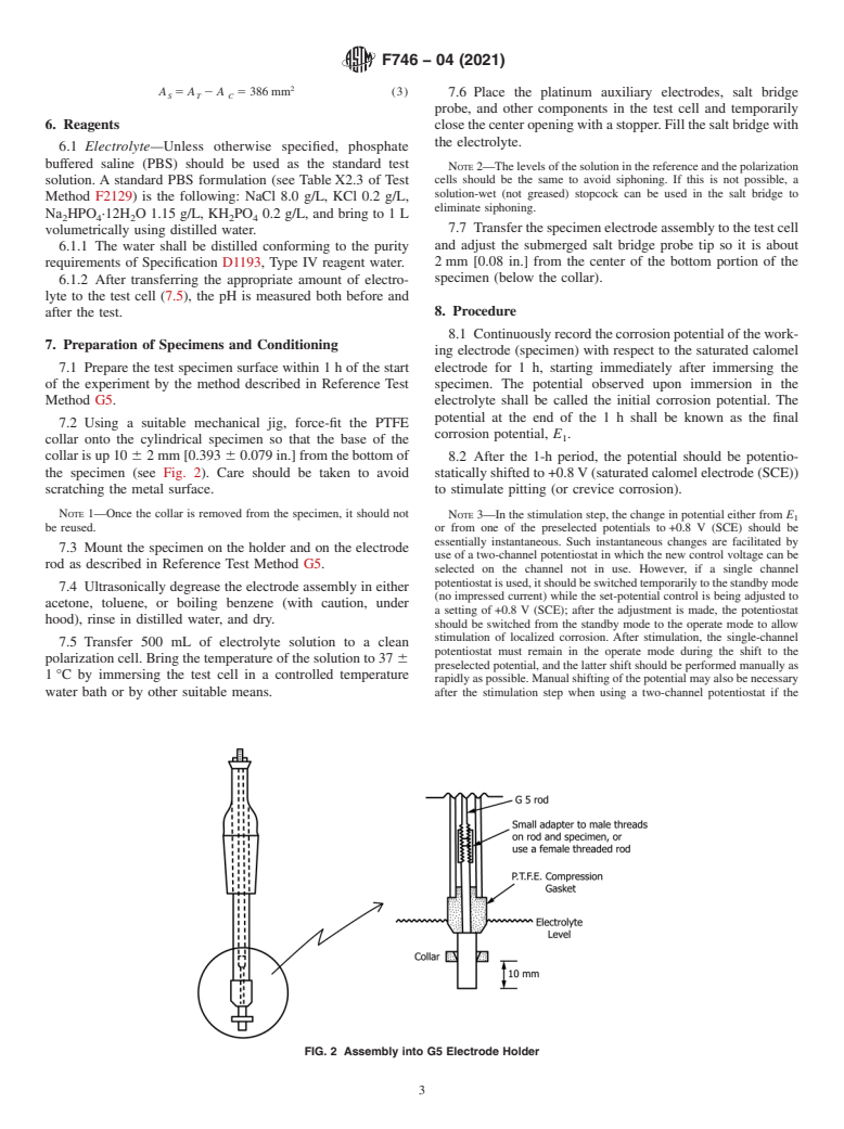 ASTM F746-04(2021) - Standard Test Method for Pitting or Crevice Corrosion of Metallic Surgical Implant Materials