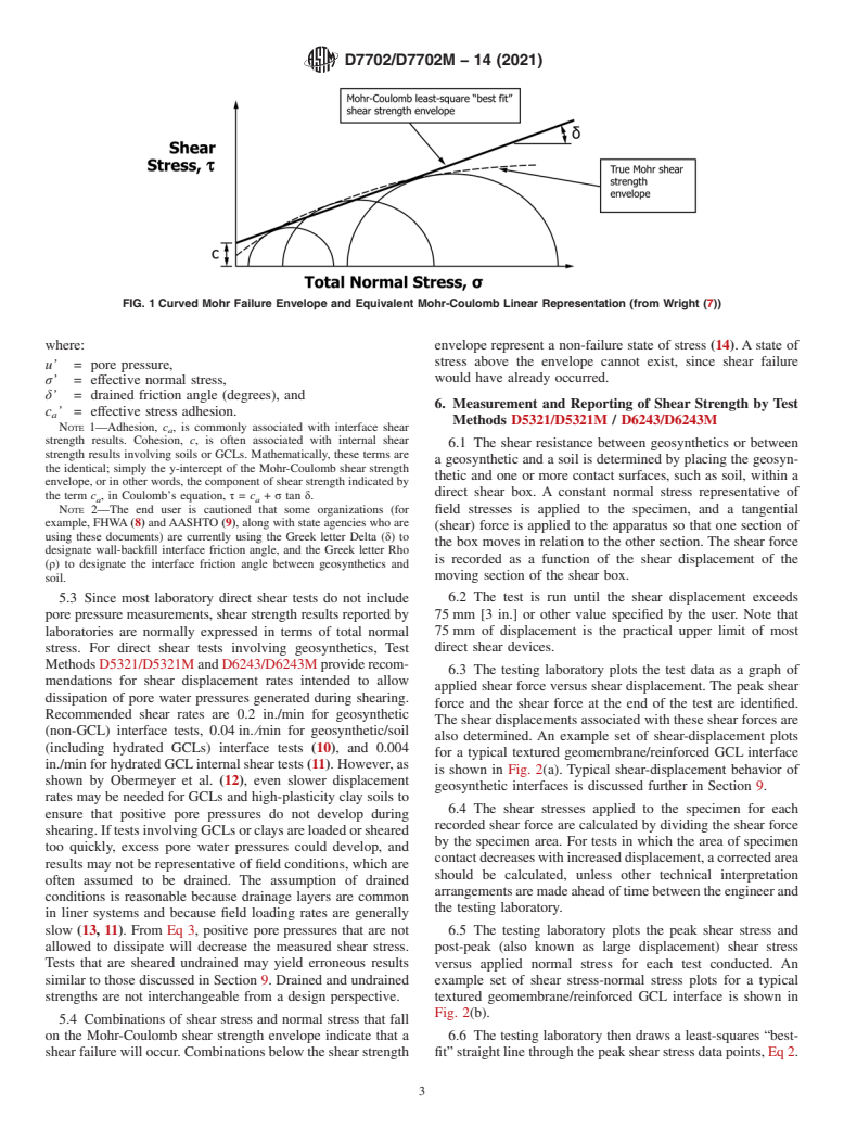 ASTM D7702/D7702M-14(2021) - Standard Guide for Considerations When Evaluating Direct Shear Results Involving  Geosynthetics