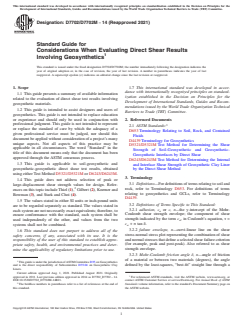 ASTM D7702/D7702M-14(2021) ASTM D7702/D7702M-14(2021) - Standard Guide for Considerations When Evaluating Direct Shear Results Involving Geosynthetics - Page 1 preview