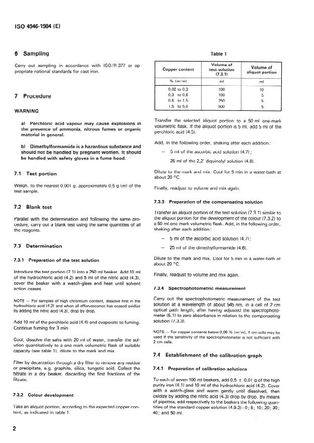 ISO 4946:1984 ISO 4946:1984 - Steel and cast iron -- Determination of copper content -- 2,2'-Diquinolyl spectrophotometric method - Page 4 preview