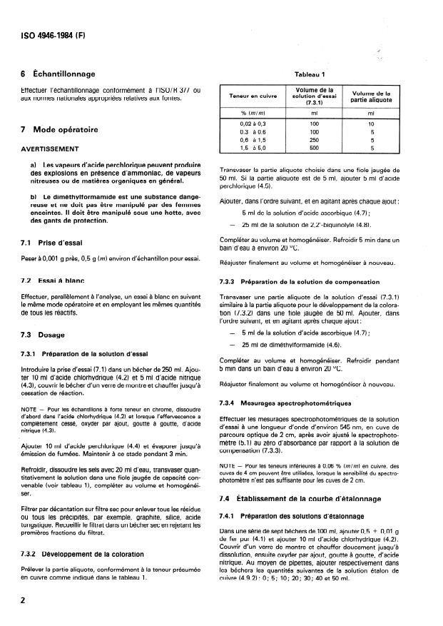 ISO 4946:1984 ISO 4946:1984 - Aciers et fontes -- Dosage du cuivre -- Méthode spectrophotométrique au 2,2'-biquinolyle - Page 4 preview