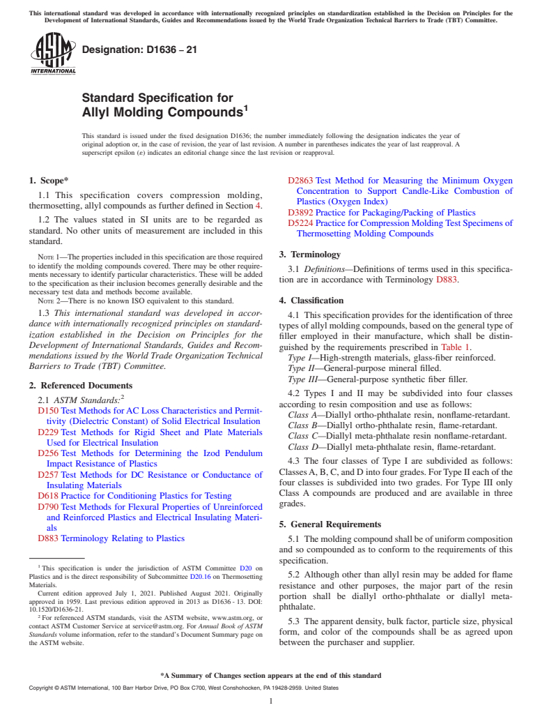 ASTM D1636-21 - Standard Specification for Allyl Molding Compounds