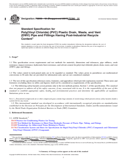 ASTM F2390-21 REDLINE ASTM F2390-21 - Standard Specification for Poly(Vinyl Chloride) (PVC) Plastic Drain, Waste, and Vent (DWV) Pipe and Fittings Having Post-Industrial Recycle Content - Page 1 preview
