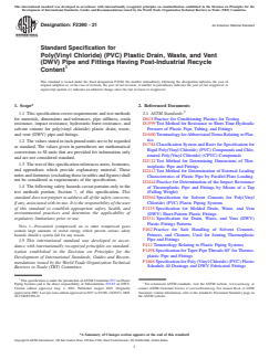 ASTM F2390-21 ASTM F2390-21 - Standard Specification for Poly(Vinyl Chloride) (PVC) Plastic Drain, Waste, and Vent (DWV) Pipe and Fittings Having Post-Industrial Recycle Content - Page 1 preview