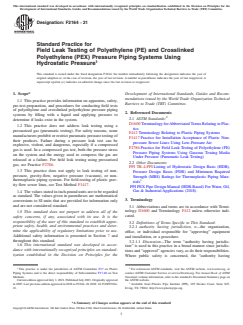 ASTM F2164-21 ASTM F2164-21 - Standard Practice for Field Leak Testing of Polyethylene (PE) and Crosslinked Polyethylene (PEX) Pressure Piping Systems Using Hydrostatic Pressure - Page 1 preview