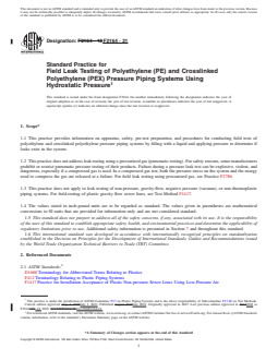 ASTM F2164-21 REDLINE ASTM F2164-21 - Standard Practice for Field Leak Testing of Polyethylene (PE) and Crosslinked Polyethylene (PEX) Pressure Piping Systems Using Hydrostatic Pressure - Page 1 preview