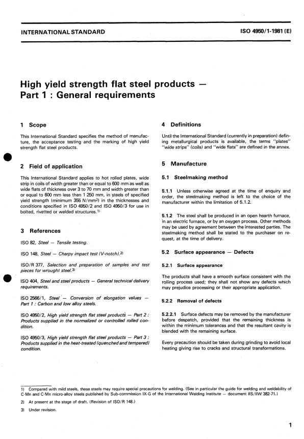 ISO 4950-1:1981 - High yield strength flat steel products