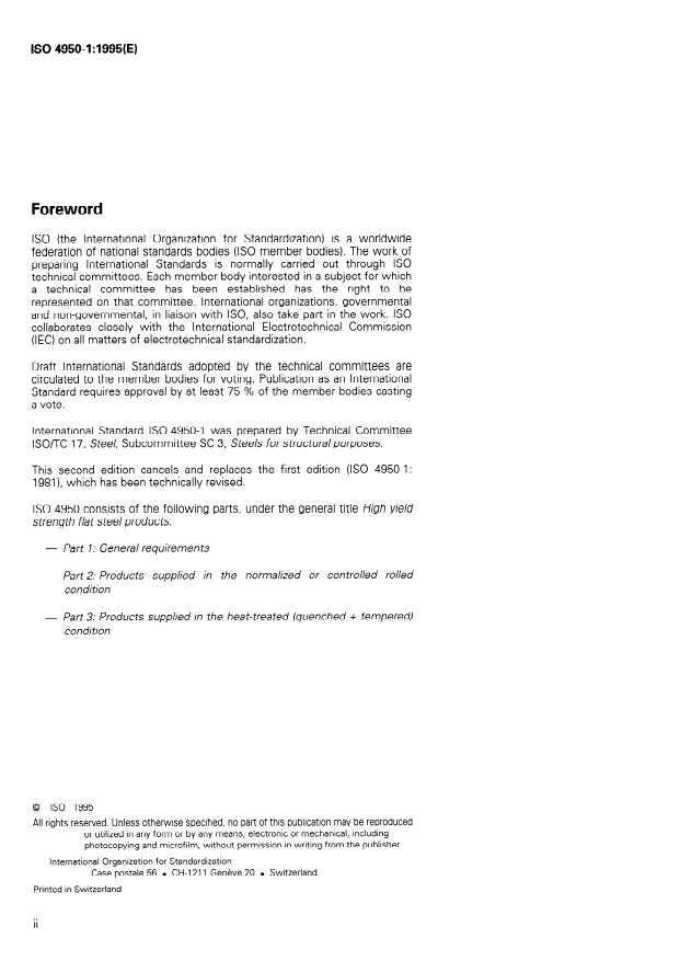 ISO 4950-1:1995 ISO 4950-1:1995 - High yield strength flat steel products - Page 2 preview