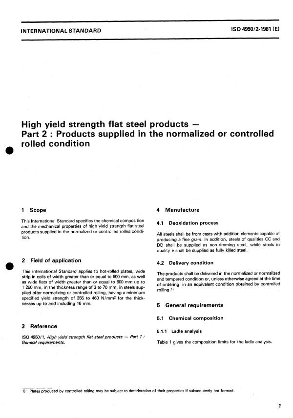 ISO 4950-2:1981 - High yield strength flat steel products