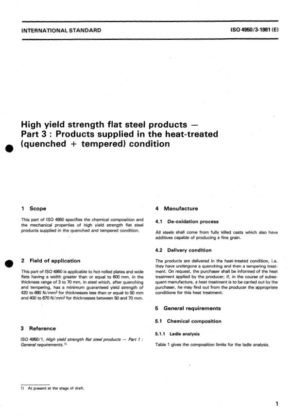 ISO 4950-3:1981 - High yield strength flat steel products