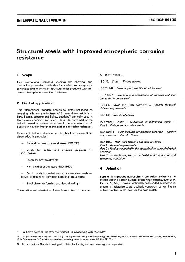 ISO 4952:1981 - Structural steels with improved atmospheric corrosion resistance