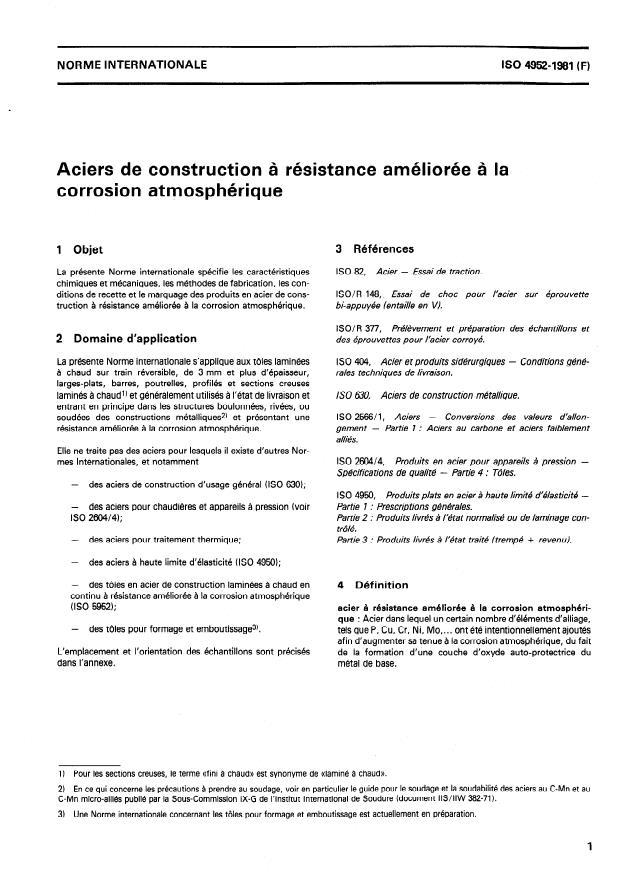 ISO 4952:1981 - Aciers de construction a résistance améliorée a la corrosion atmosphérique