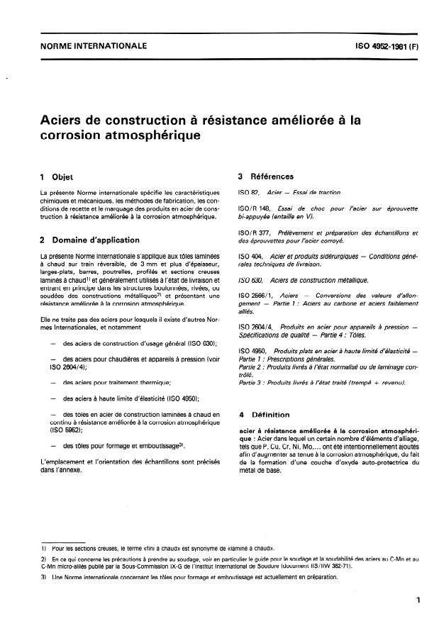 ISO 4952:1981 - Aciers de construction a résistance améliorée a la corrosion atmosphérique