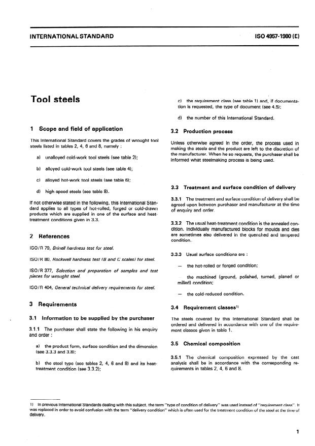 ISO 4957:1980 - Tool steels