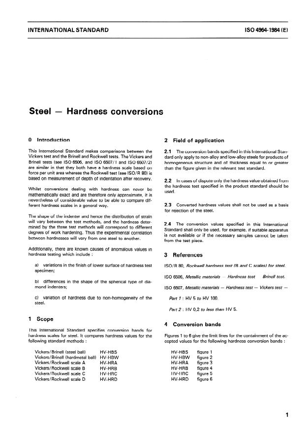 ISO 4964:1984 - Steel -- Hardness conversions