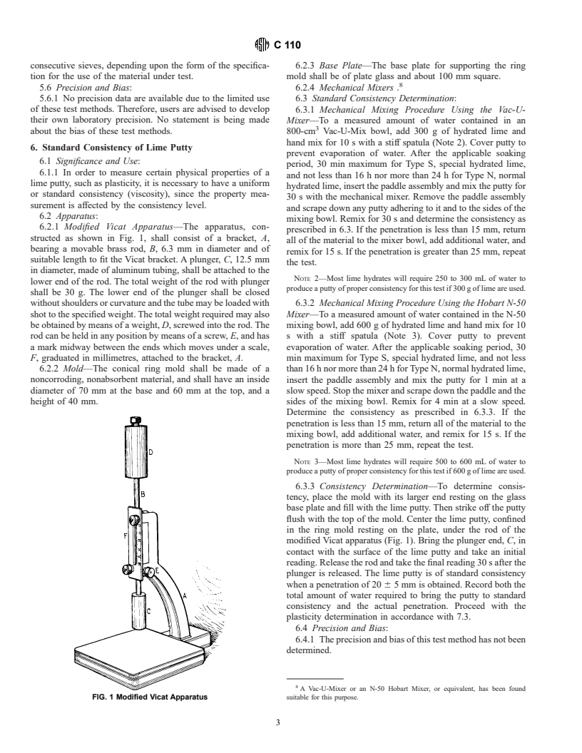 ASTM C110-00 - Standard Test Methods for Physical Testing of Quicklime, Hydrated Lime, and Limestone