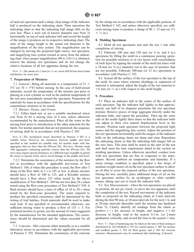 ASTM C827-95A(1997)e1 - Standard Test Method for Change in Height at Early Ages of Cylindrical Specimens of Cementitious Mixtures