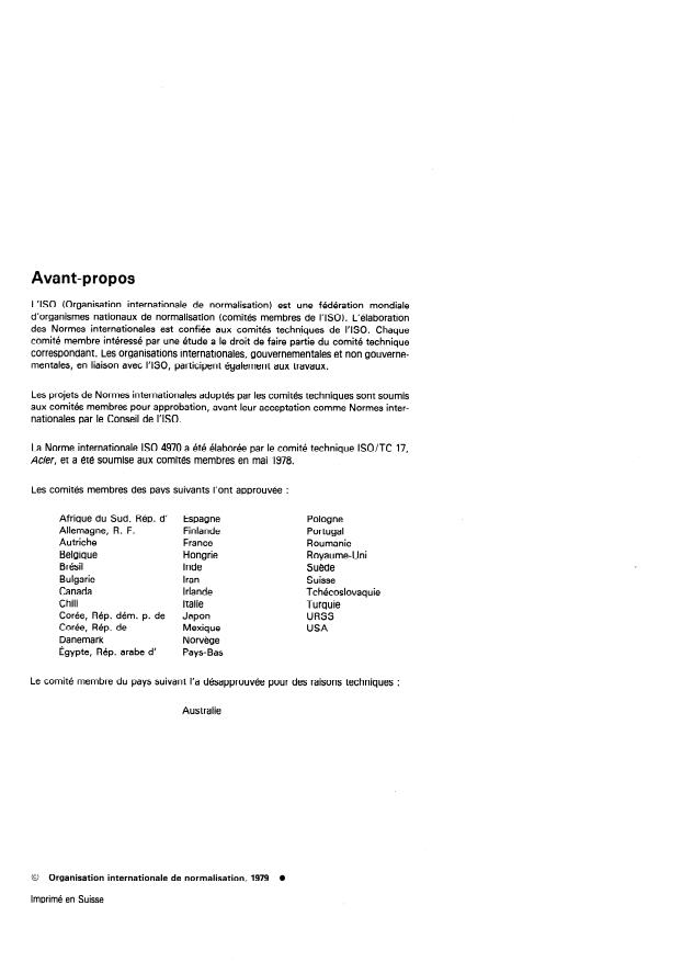 ISO 4970:1979 ISO 4970:1979 - Acier -- Détermination de l'épaisseur totale ou conventionnelle des couches minces durcies superficielles - Page 2 preview