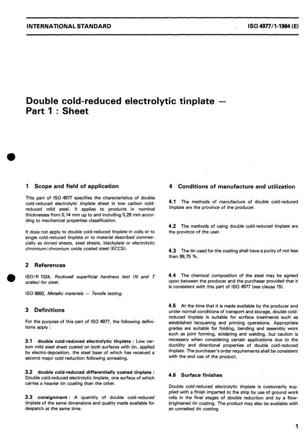 ISO 4977-1:1984 - Double cold-reduced electrolytic tinplate