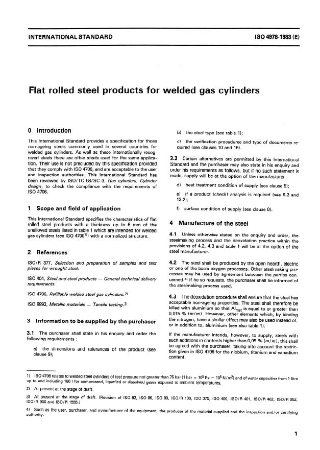 ISO 4978:1983 - Flat rolled steel products for welded gas cylinders