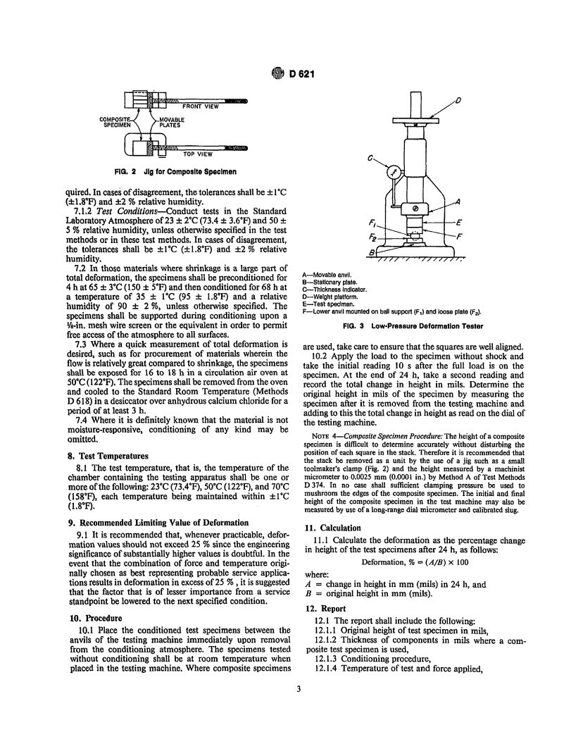 ASTM D621-64(1988)e1 - Test Methods for Deformation of Plastics Under Load