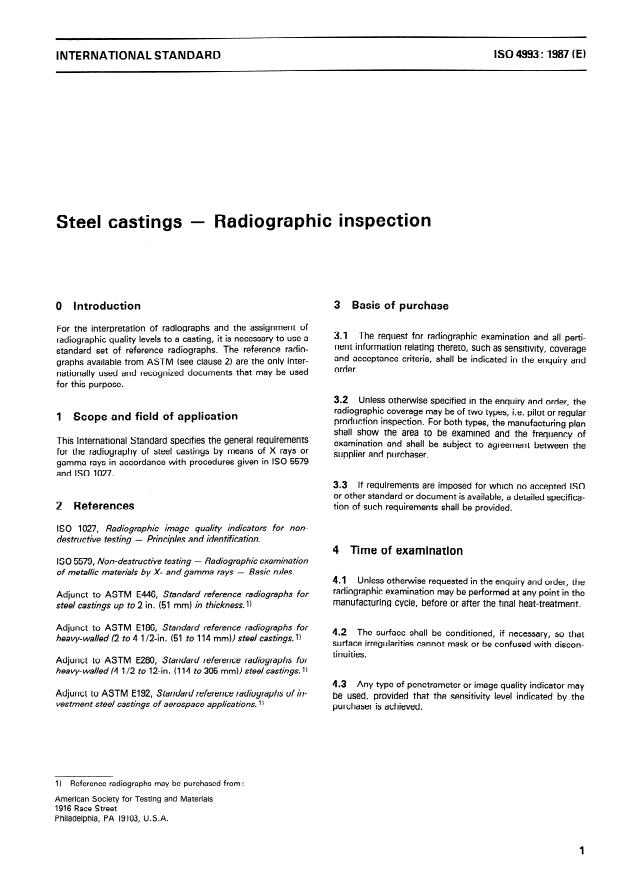 ISO 4993:1987 - Steel castings -- Radiographic inspection