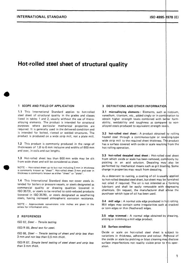 ISO 4995:1978 - Hot-rolled steel sheet of structural quality