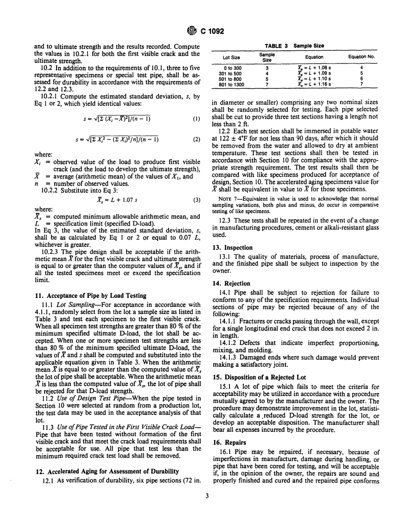 ASTM C1092-94 - Specification for Glass Reinforced Concrete D-Load Culvert, Storm Drain, and Sewer Pipe (Withdrawn 1995)