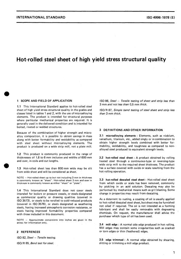 ISO 4996:1978 - Hot rolled steel sheet of high yield stress structural quality