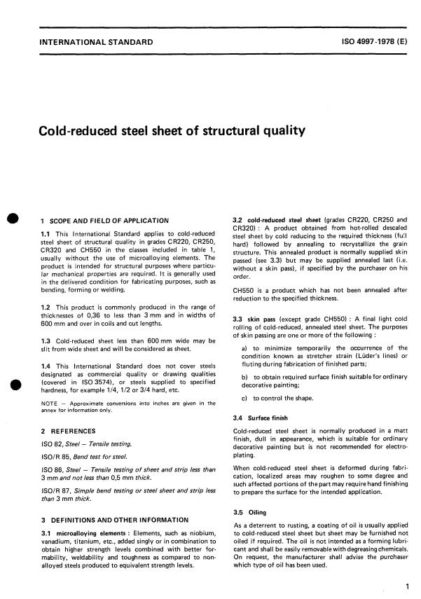 ISO 4997:1978 - Cold-reduced steel sheet of structural quality