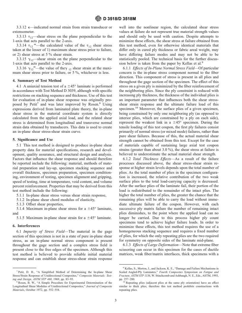 ASTM D3518/D3518M-94e1 - Standard Test Method for In-Plane Shear Response of Polymer Matrix Composite Materials by Tensile Test of a &#177 45<sup>o</sup> Laminate