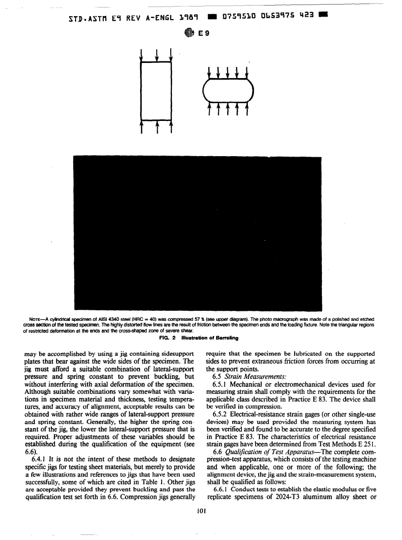 ASTM E9-89a(1995) - Standard Test Methods of Compression Testing of Metallic Materials at Room Temperature