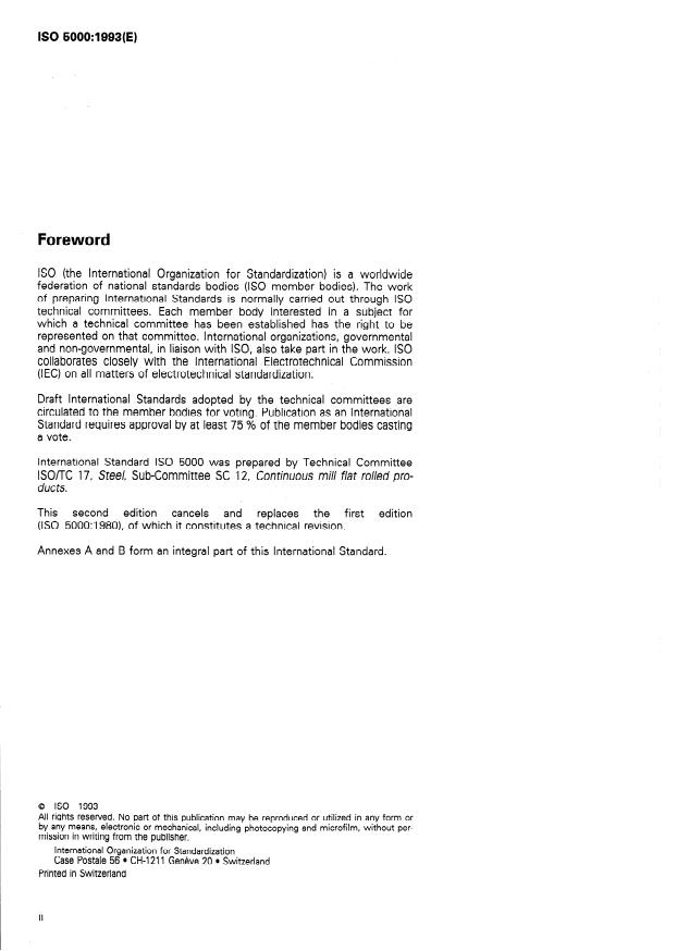 ISO 5000:1993 ISO 5000:1993 - Continuous hot-dip aluminium/silicon-coated cold-reduced carbon steel sheet of commercial and drawing qualities - Page 2 preview