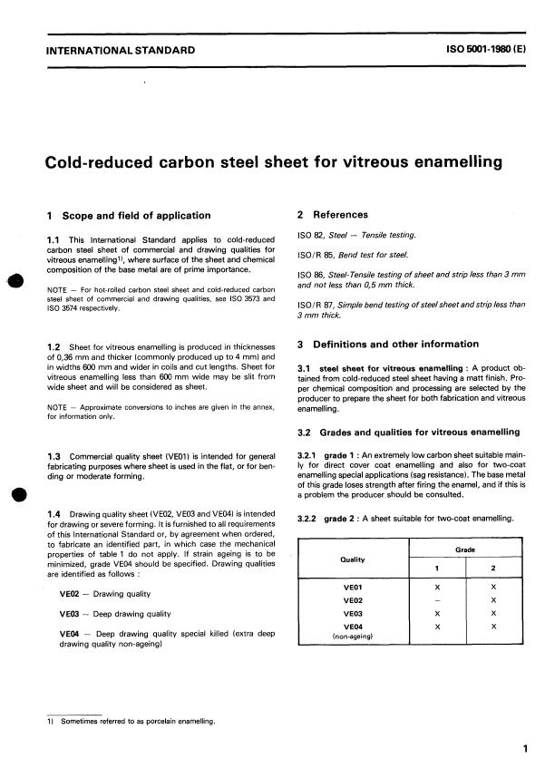 ISO 5001:1980 - Cold-reduced carbon steel sheet for vitreous enamelling