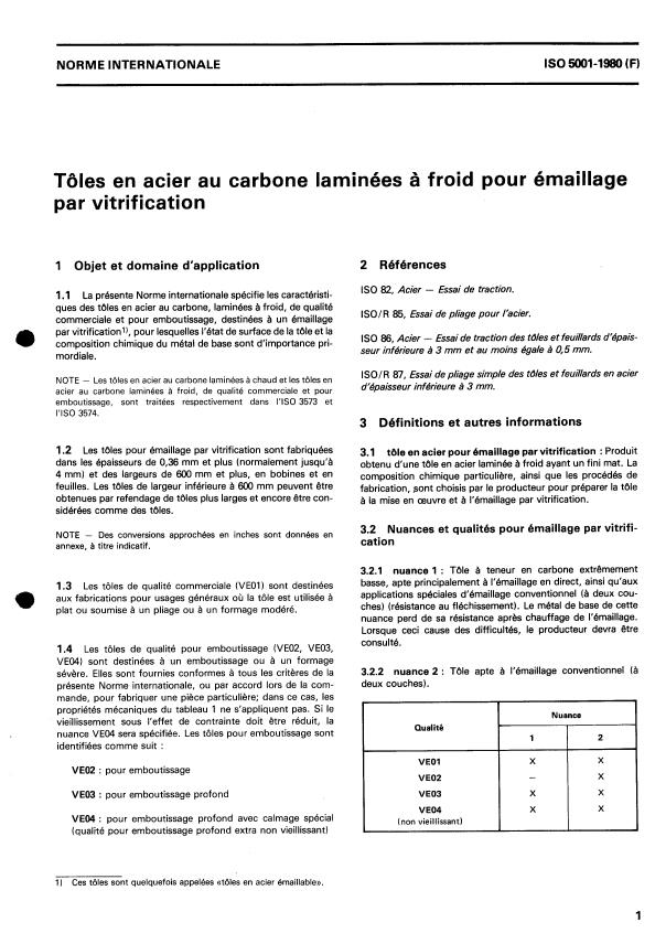 ISO 5001:1980 - Tôles en acier au carbone laminées a froid pour émaillage par vitrification