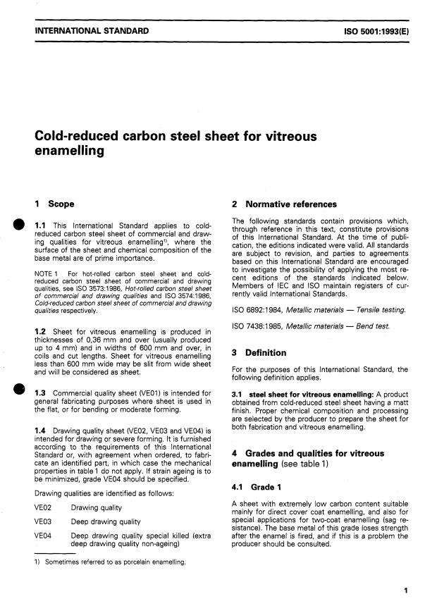 ISO 5001:1993 - Cold-reduced carbon steel sheet for vitreous enamelling