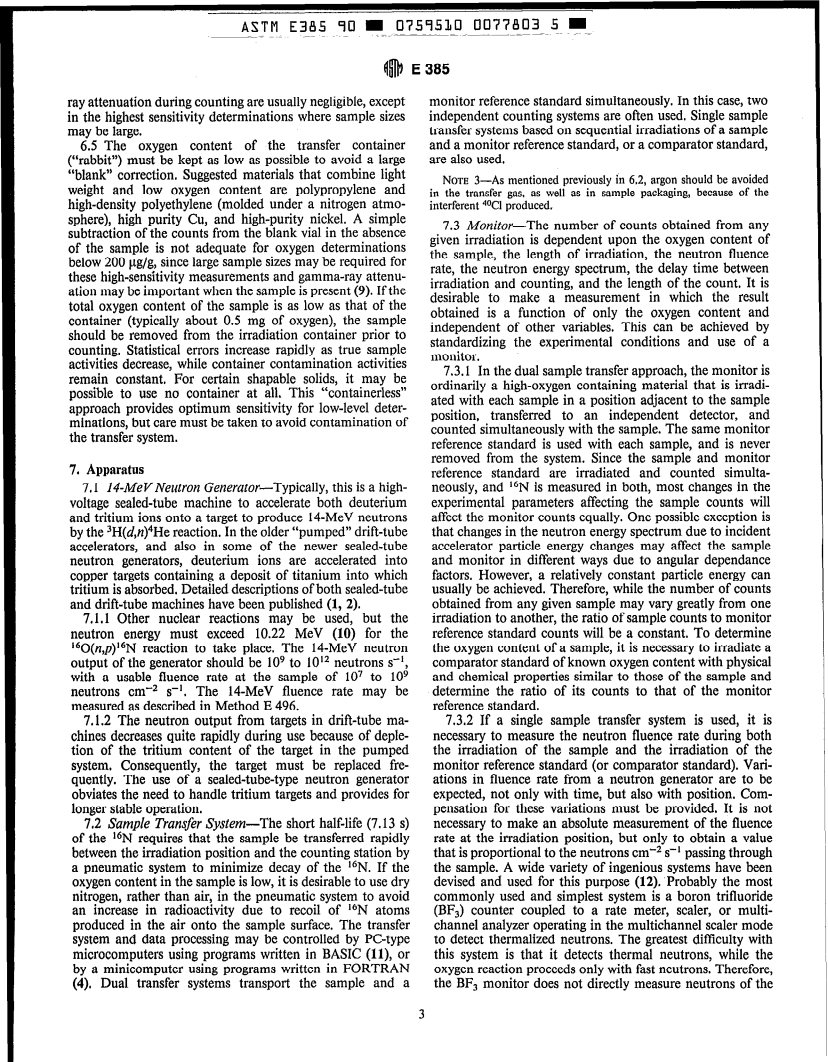 ASTM E385-90 - Standard Test Method for Oxygen Content Using a 14-MeV Neutron Activation and Direct-Counting Technique