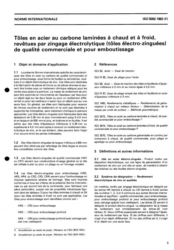 ISO 5002:1982 - Tôles en acier au carbone laminées a chaud et a froid revetues par zingage électrolytique (tôles électro-zinguées) de qualité commerciale et pour emboutissage
