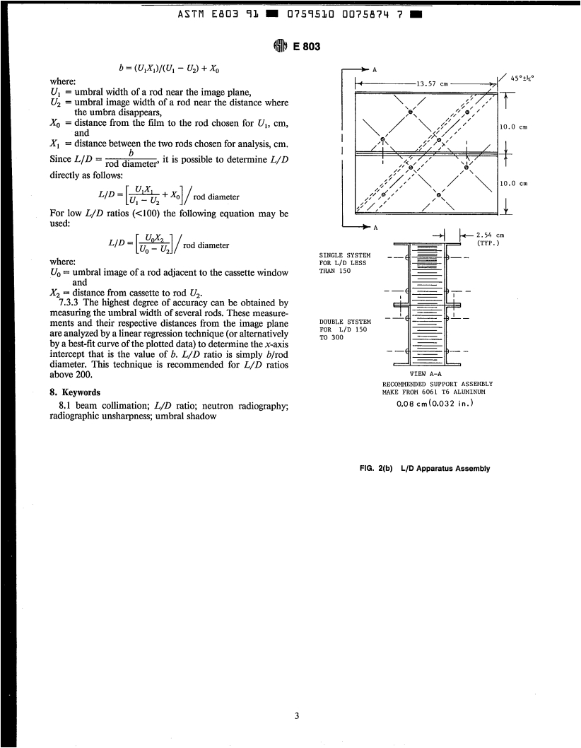 ASTM E803-91 - Standard Test Method for Determining the L/D Ratio of Neutron Radiography Beams