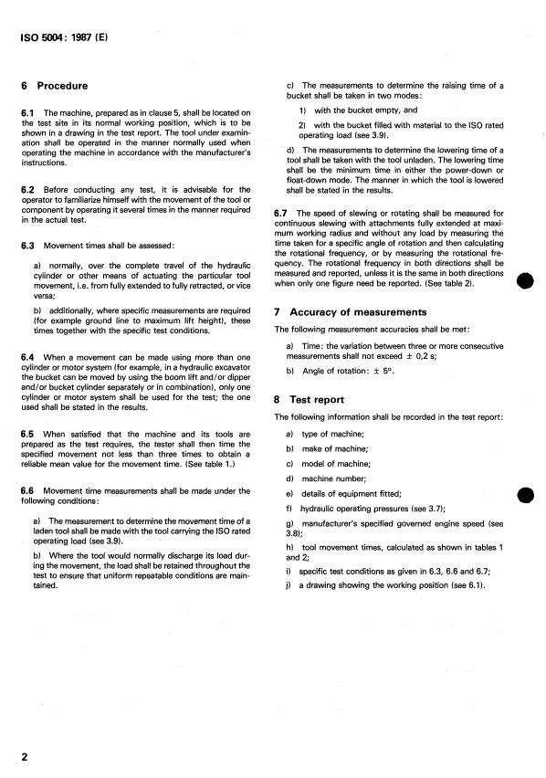 ISO 5004:1987 ISO 5004:1987 - Earth-moving machinery -- Test method for measurement of tool movement time - Page 4 preview