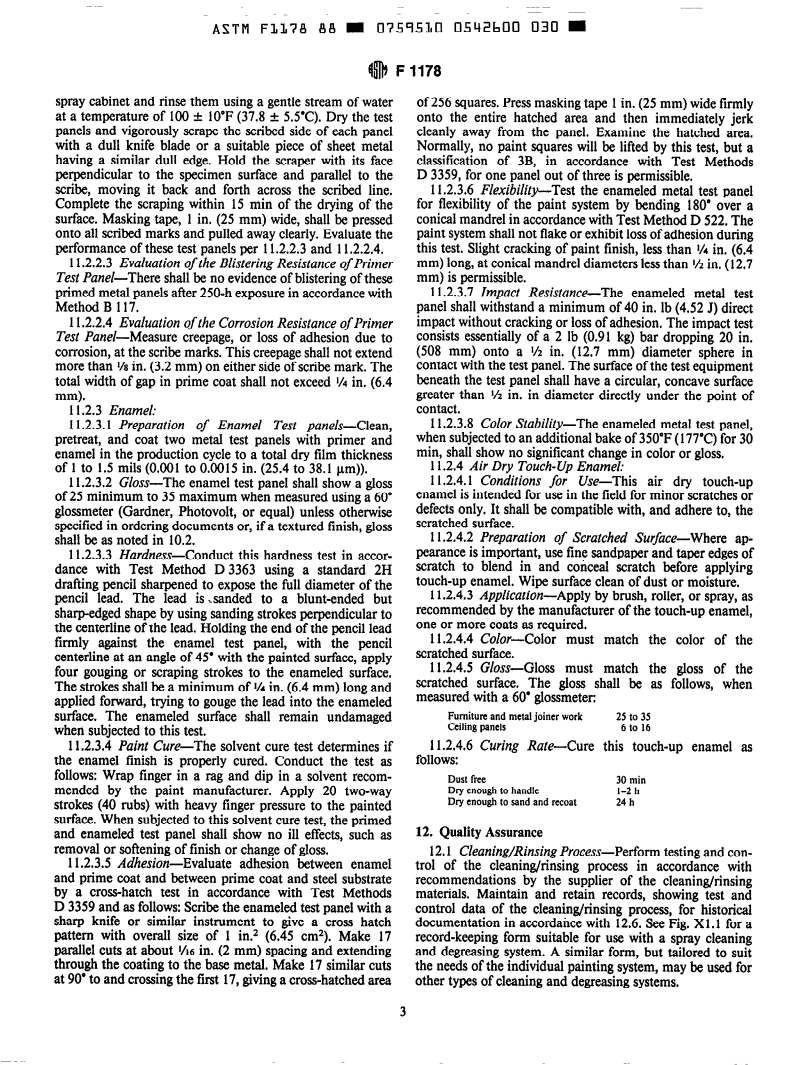 ASTM F1178-88(1994)e1 - Standard Specification for Enameling System, Baking, Metal Joiner Work and Furniture