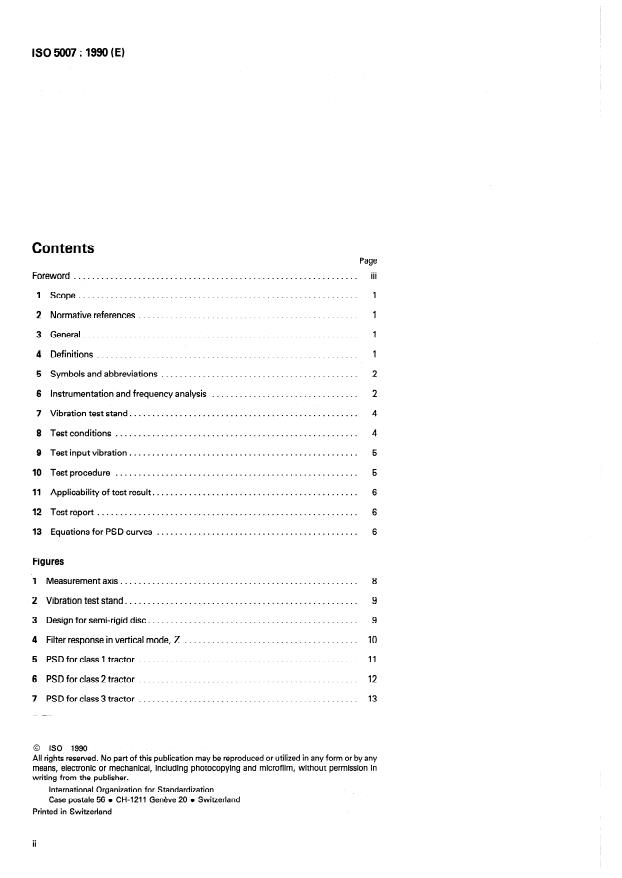 ISO 5007:1990 ISO 5007:1990 - Agricultural wheeled tractors -- Operator's seat -- Laboratory measurement of transmitted vibration - Page 2 preview