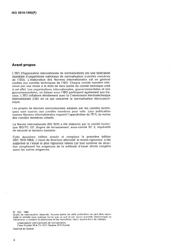 ISO 5010:1992 ISO 5010:1992 - Engins de terrassement -- Engins équipés de pneumatiques -- Systemes de direction - Page 2 preview