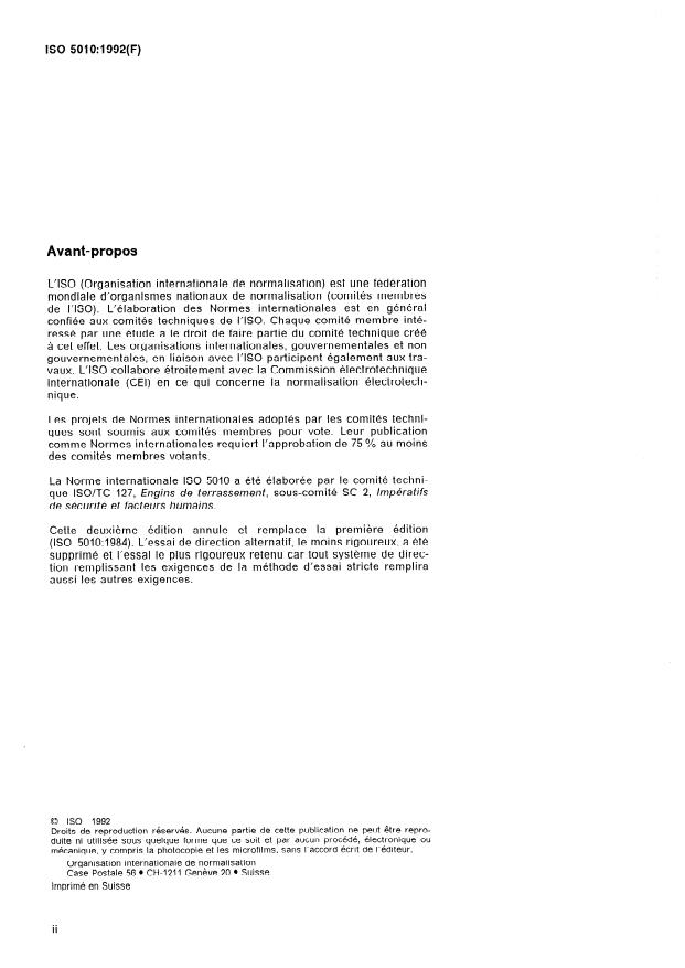 ISO 5010:1992 ISO 5010:1992 - Engins de terrassement -- Engins équipés de pneumatiques -- Systemes de direction - Page 2 preview