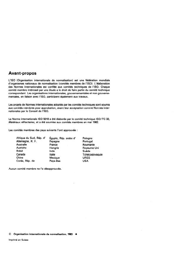 ISO 5018:1983 ISO 5018:1983 - Produits réfractaires -- Détermination de la masse volumique absolue - Page 2 preview