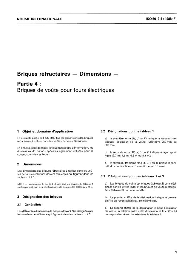 ISO 5019-4:1988 - Briques réfractaires -- Dimensions
