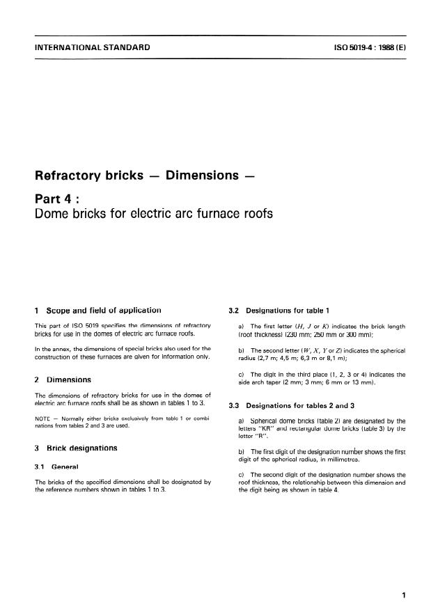 ISO 5019-4:1988 - Refractory bricks -- Dimensions